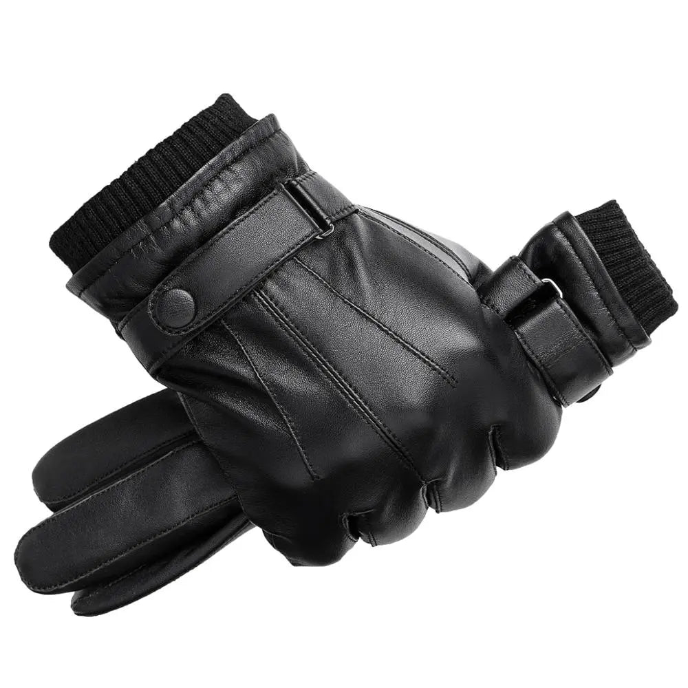 Sheepskin Leather Touchscreen Gloves black with buckle
