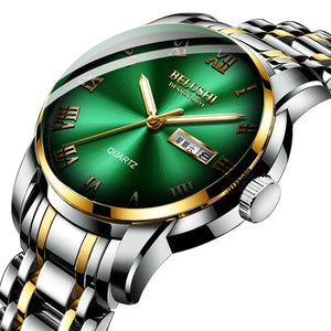 Men's Stainless Steel Business Watch silver and green