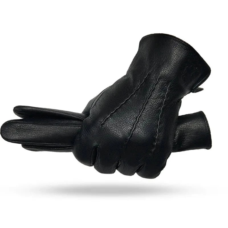 Black Leather and Wool Gloves