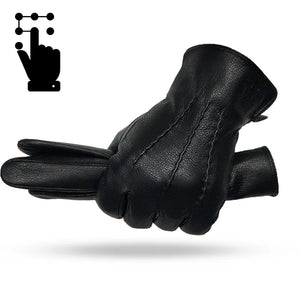 Black Leather and Wool Gloves touchscreen logo