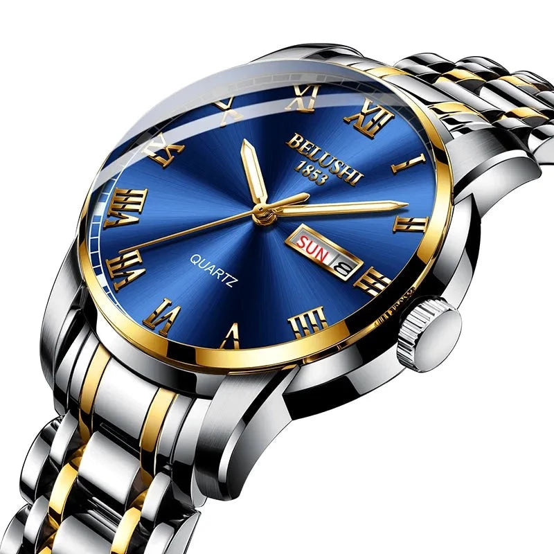 Men's Stainless Steel Business Watch silver and blue