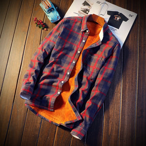 Insulated Flannel Button-Down Shirt red