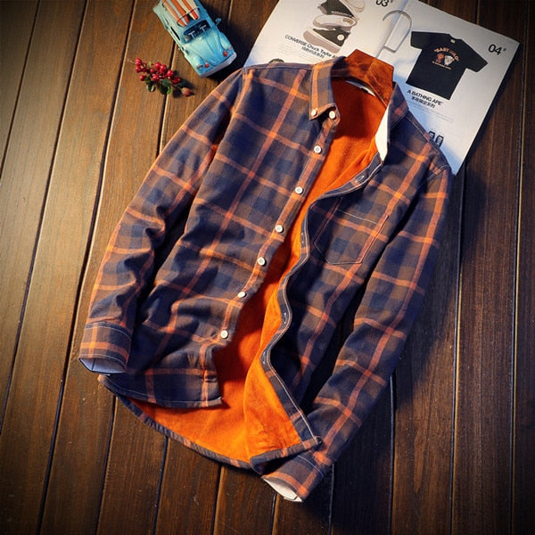 Insulated Flannel Button-Down Shirt orange