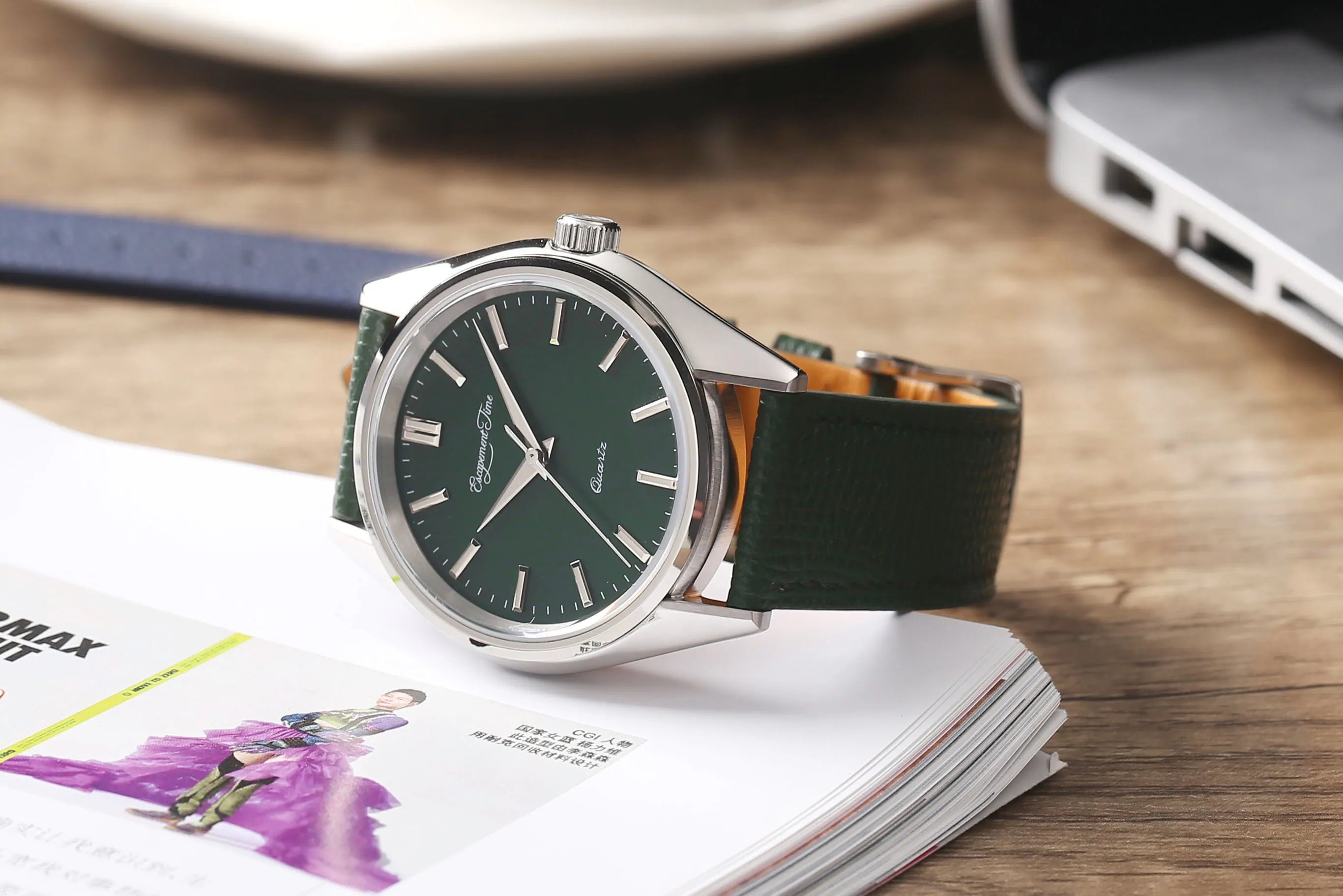 The Formal Leather Watch green face and green