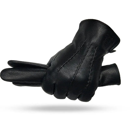 Black Leather and Wool Gloves gripping