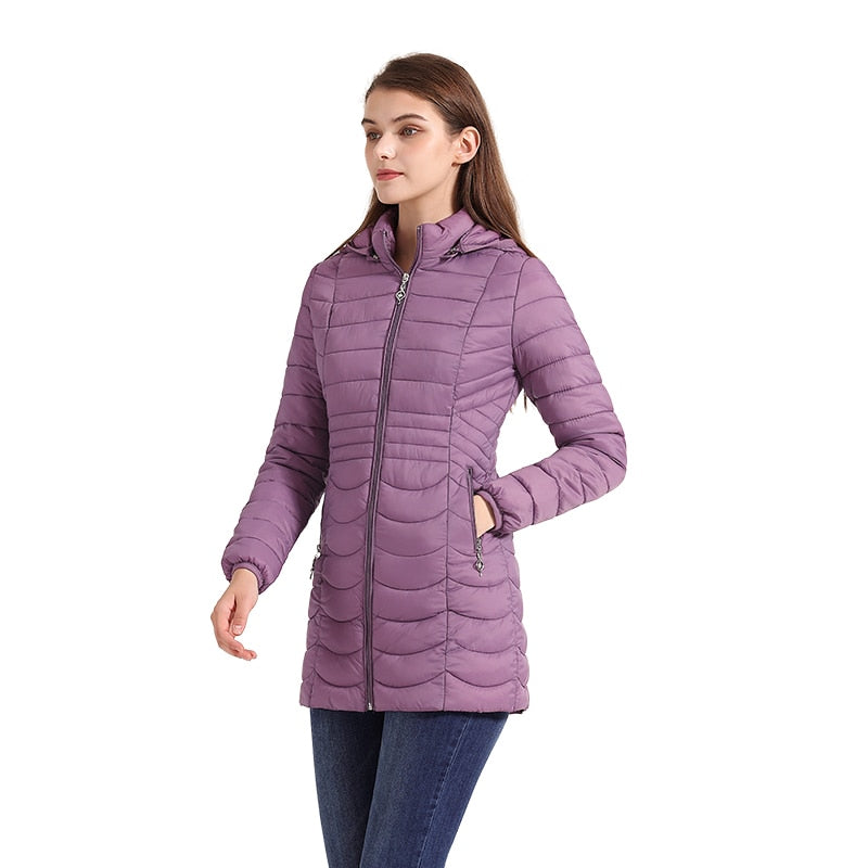 Women's Heavy Winter Puffer Jacket pink front model shot
