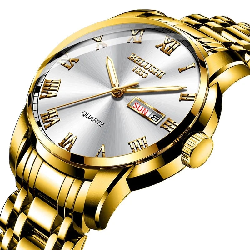Men's Stainless Steel Business Watch gold and silver