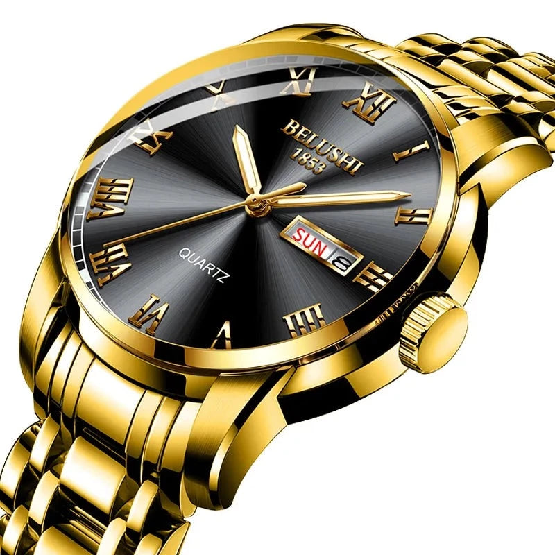 Men's Stainless Steel Business Watch gold and black