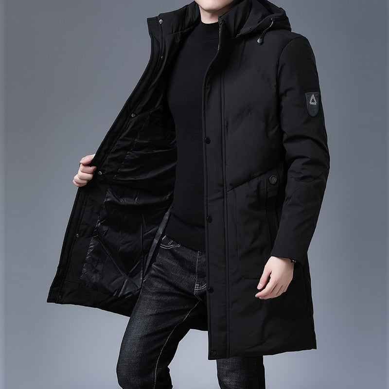 Men's Heavy Winter Travel Jacket and Overcoat black front open
