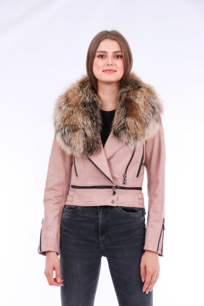 Premium Soft Leather Pink Biker Jacket