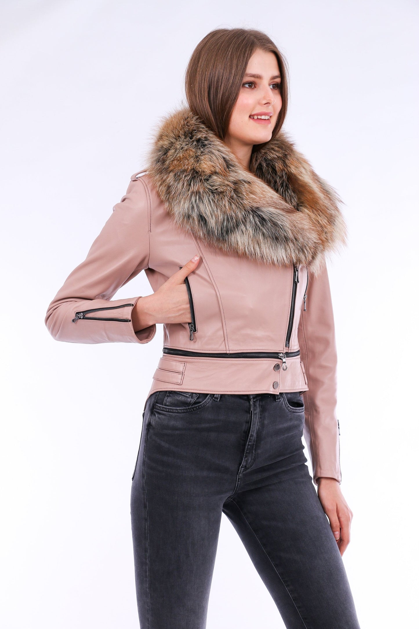 Premium Soft Leather Pink Biker Jacket