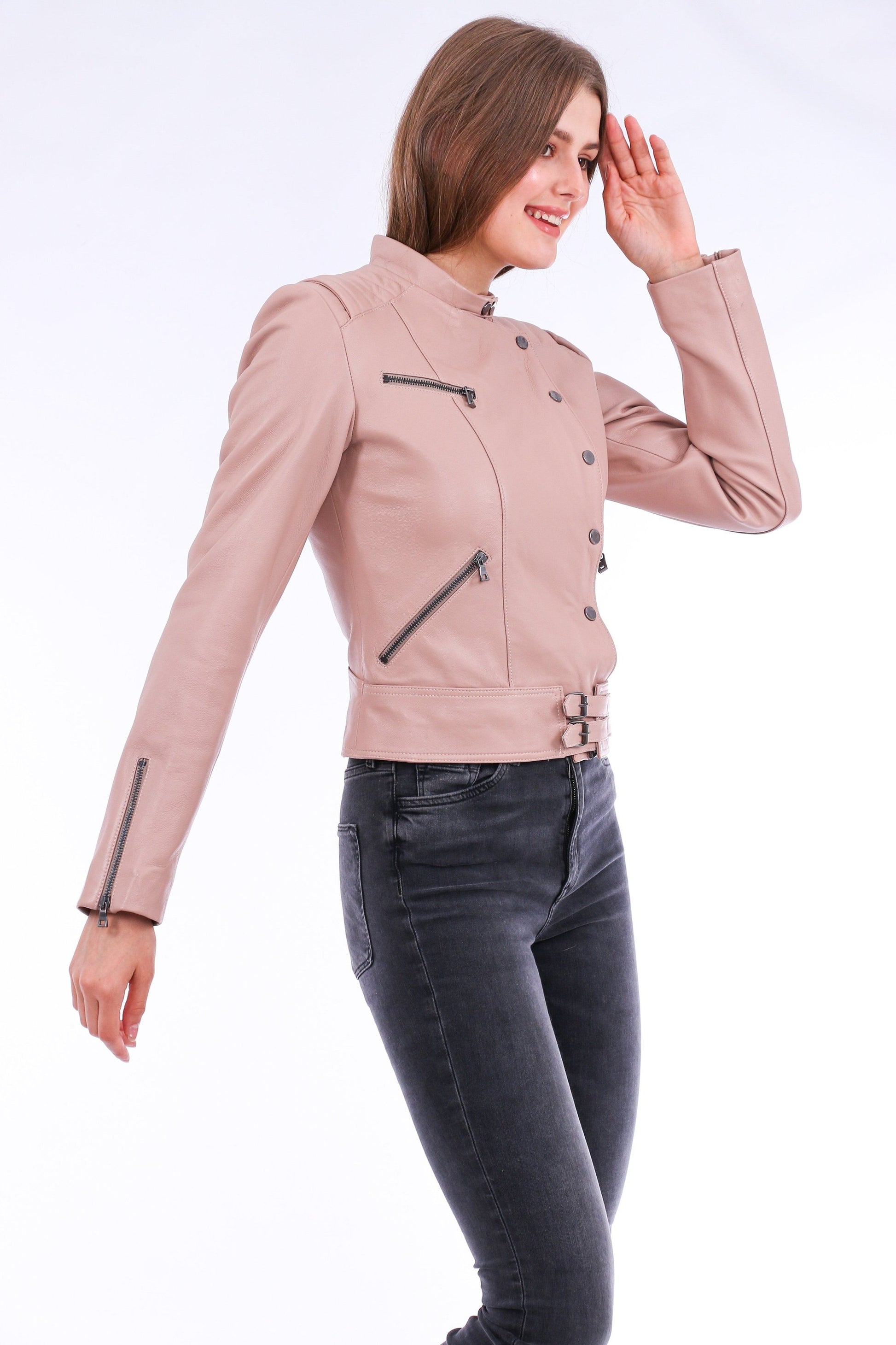 Minimalist Soft Leather Pink Biker Jacket