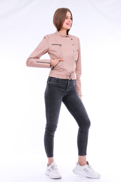 Minimalist Soft Leather Pink Biker Jacket