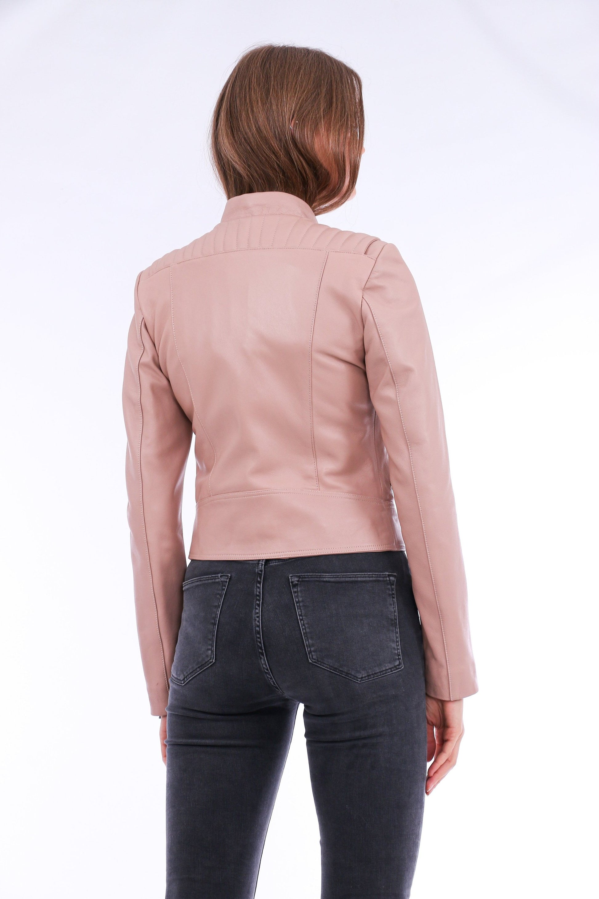 Minimalist Soft Leather Pink Biker Jacket