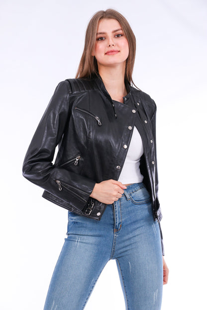 Genuine Leather Black Women's Biker Jacket