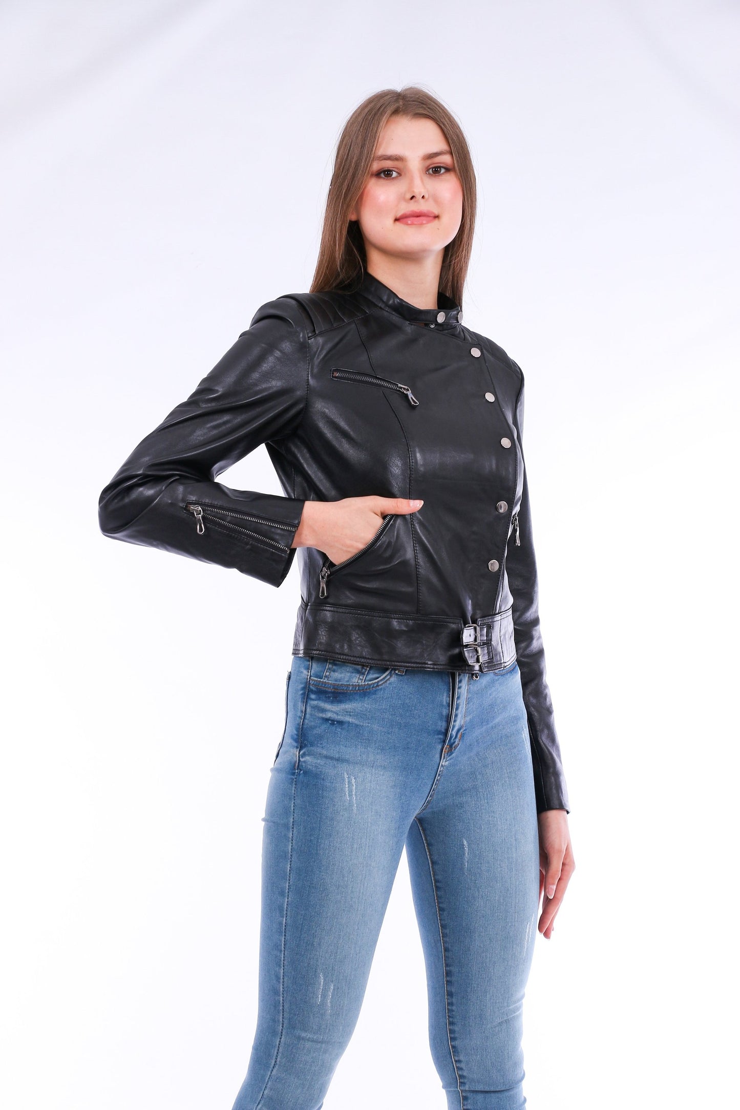 Genuine Leather Black Women's Biker Jacket