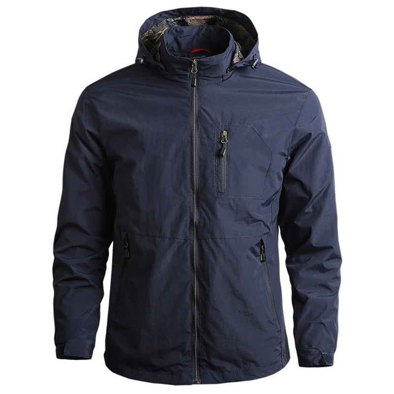 Plain Men's Hooded Winter Jacket - Windproof and Waterproof navy