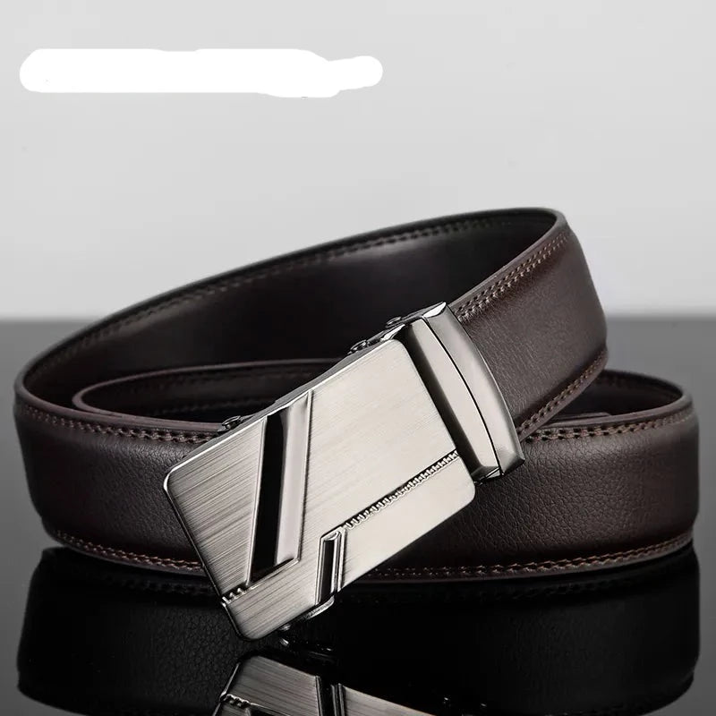 Men's Black Leather Belt with Automatic Buckle brown