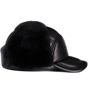 Winter Faux Leather Baseball Cap with Ear Warmers side view black ears up