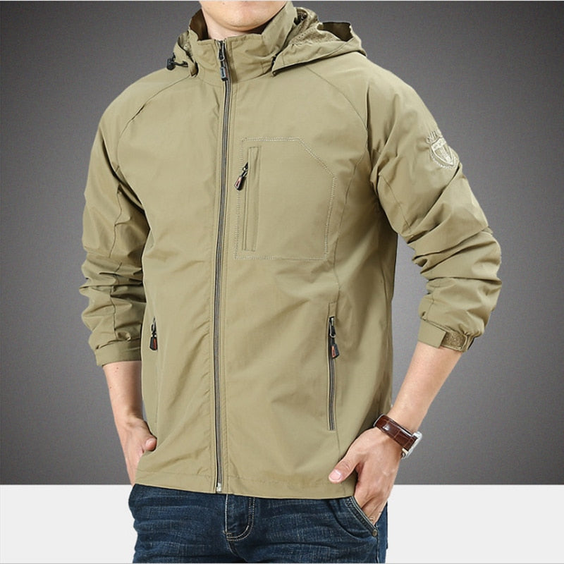 Plain Men's Hooded Winter Jacket - Windproof and Waterproof khaki