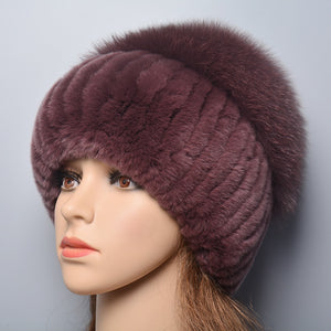 Women's Thick Rabbit Fur Winter Hat & Snow Cap red