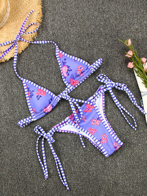 Plain Two-Piece Women's Side Tie G-String Bikini purple product only