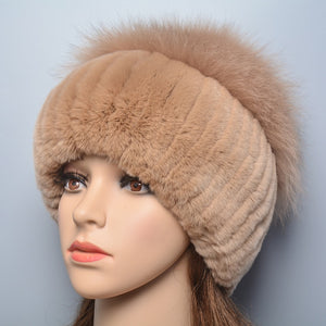 Women's Thick Rabbit Fur Winter Hat & Snow Cap khaki