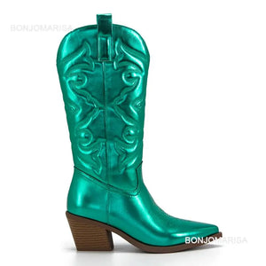 Shiny Women's Cowboy Boots green