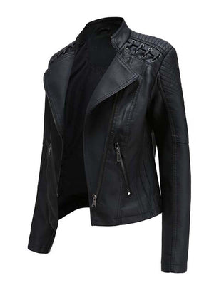 Women's Faux Leather Biker Jacket black side