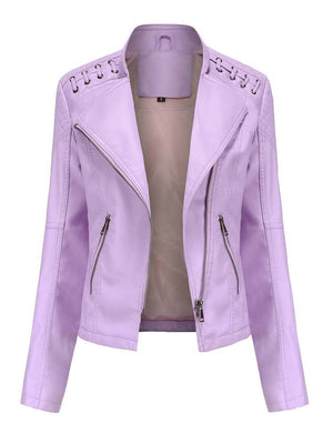 Women's Faux Leather Biker Jacket violet