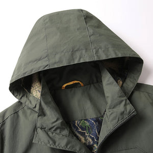 Plain Men's Hooded Winter Jacket - Windproof and Waterproof green hood close up