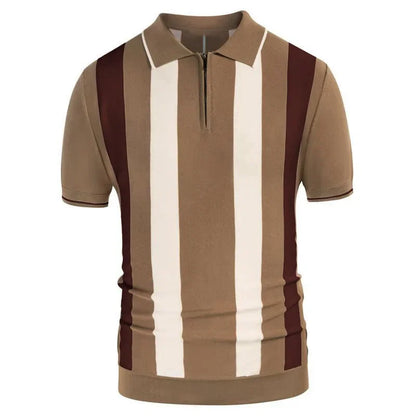 Men's Crochet Polo Shirt with Stripes brown