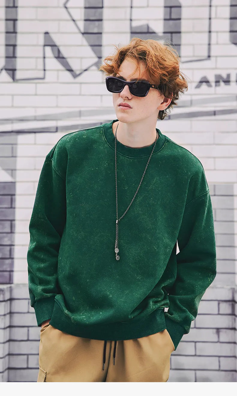 Fleece Textured Pullover Cotton Sweatshirt GREEN