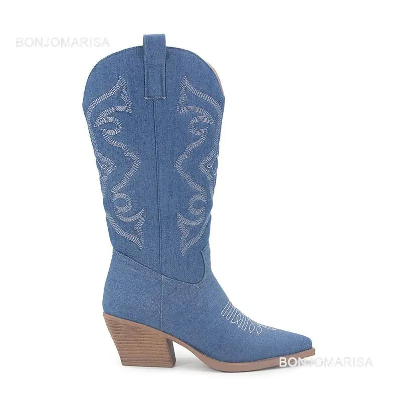 Shiny Women's Cowboy Boots blue