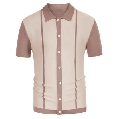 Men's Crochet Polo Shirt with Stripes pink