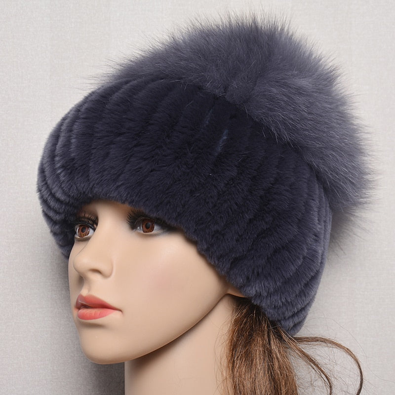 Women's Thick Rabbit Fur Winter Hat & Snow Cap violet