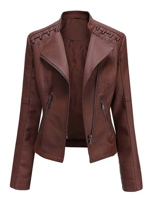 Women's Faux Leather Biker Jacket brown