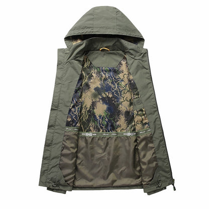 Plain Men's Hooded Winter Jacket - Windproof and Waterproof green inner lining