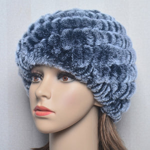 Women's Thick Rabbit Fur Winter Hat & Snow Cap blue