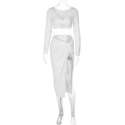 Matching White Beach and Summer Skirt and Cropped Top Elegant Set