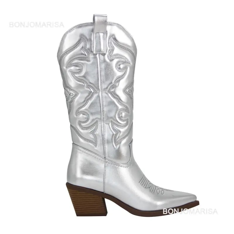Shiny Women's Cowboy Boots white