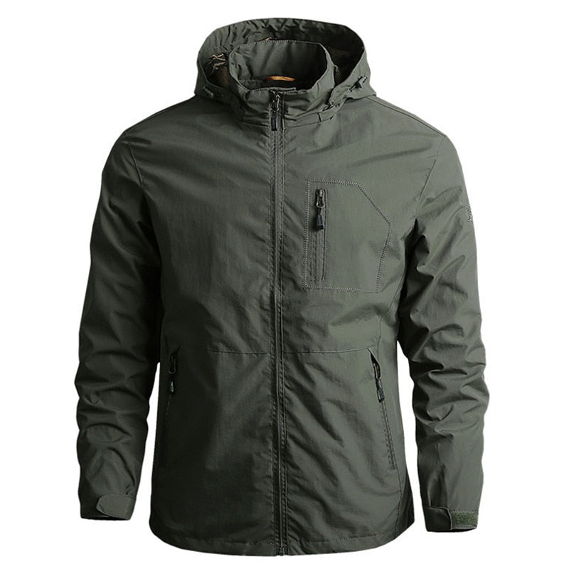Plain Men's Hooded Winter Jacket - Windproof and Waterproof green