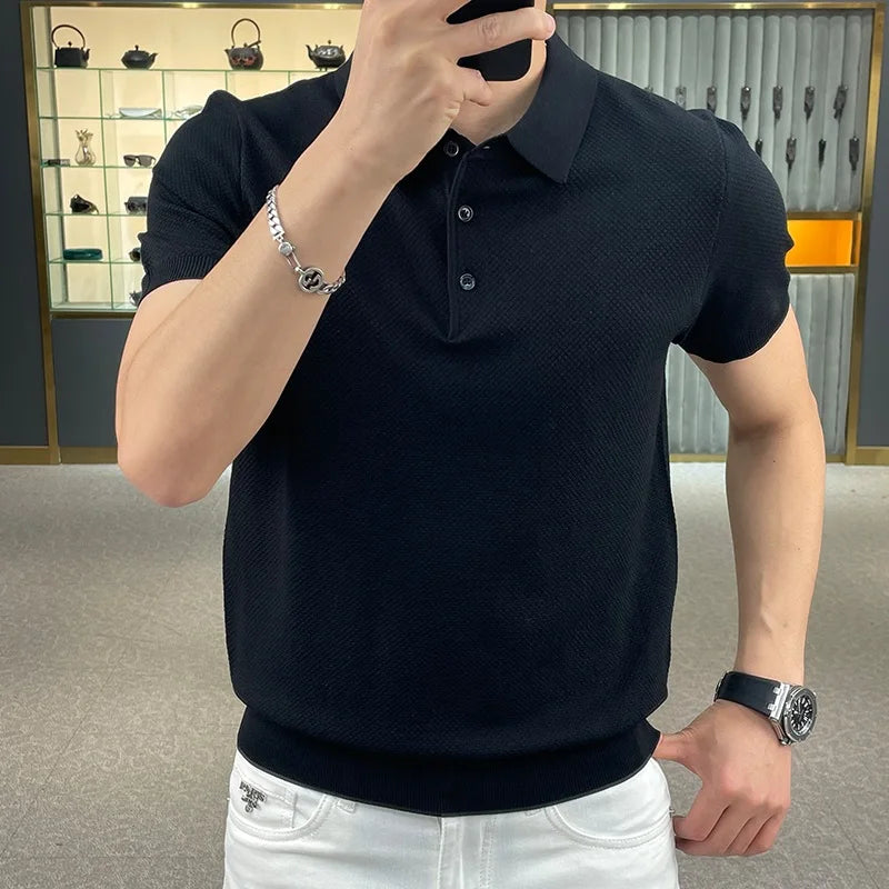 Men's Knitted Casual Polo Shirt blank