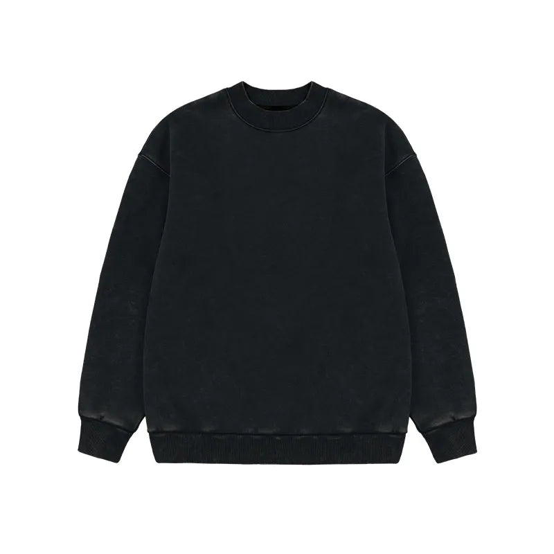 Fleece Textured Pullover Cotton Sweatshirt black