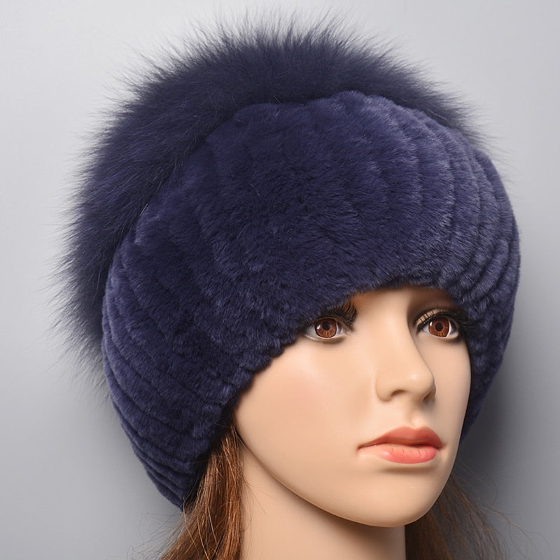 Women's Thick Rabbit Fur Winter Hat & Snow Cap purple