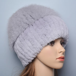 Women's Thick Rabbit Fur Winter Hat & Snow Cap purple