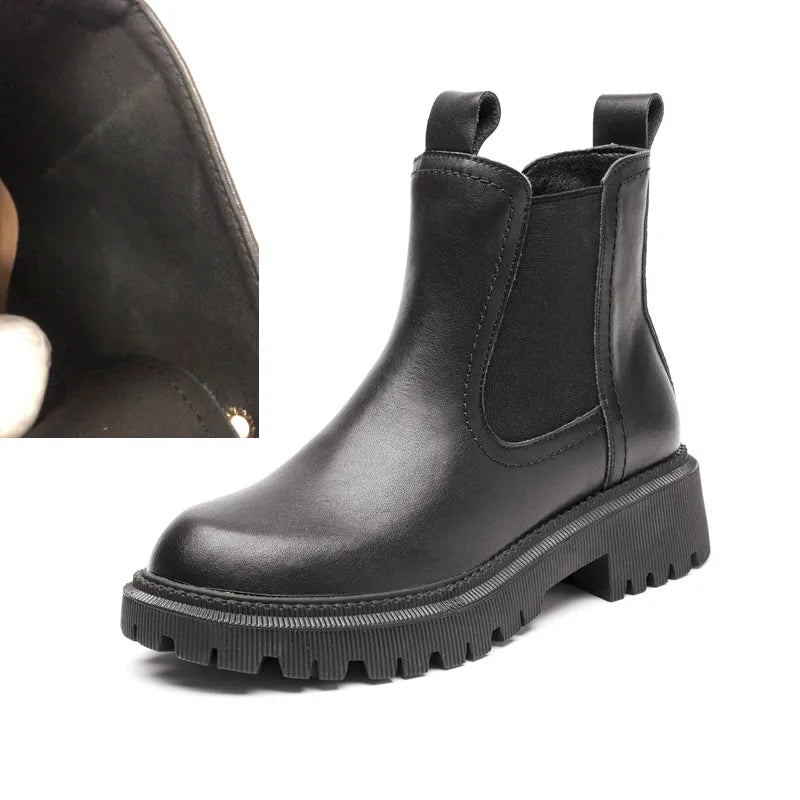 Women's Genuine Leather Ankle Boots black no fur