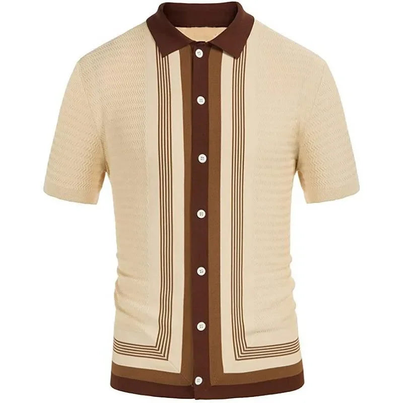 Men's Crochet Polo Shirt with Stripes khaki