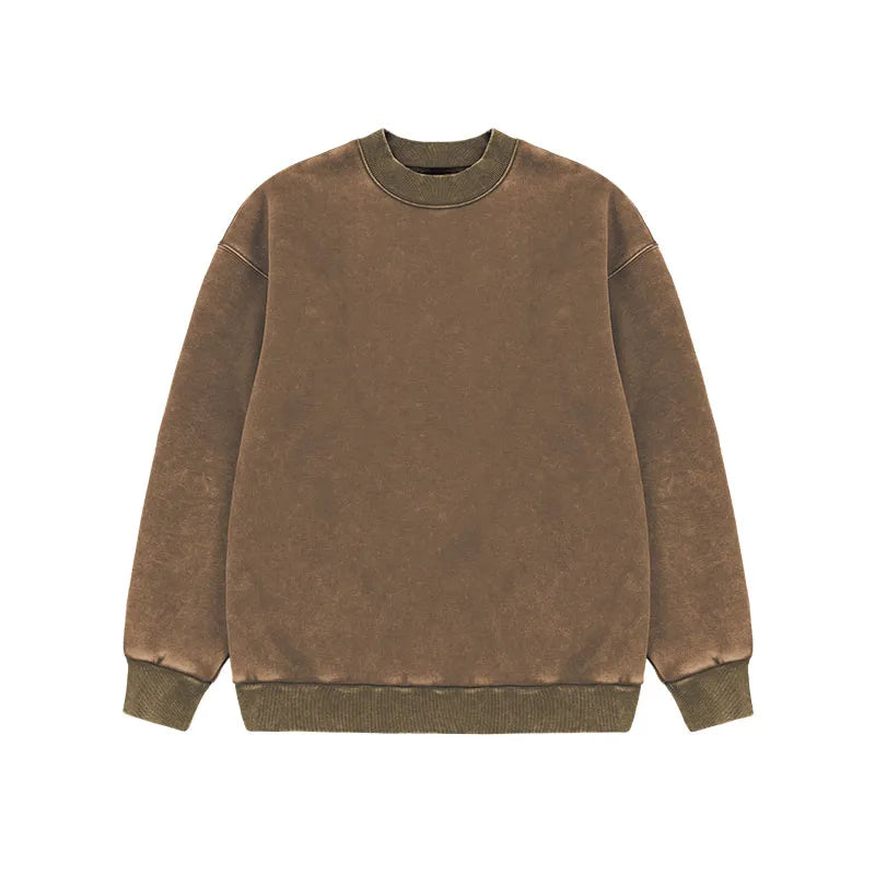 Fleece Textured Pullover Cotton Sweatshirt brown