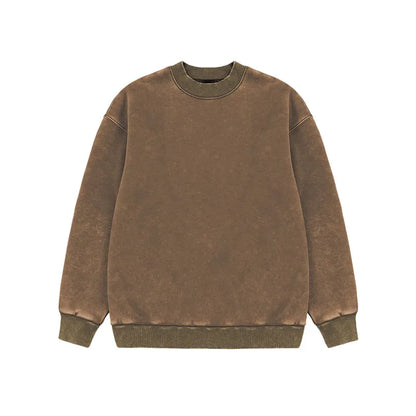 Fleece Textured Pullover Cotton Sweatshirt brown